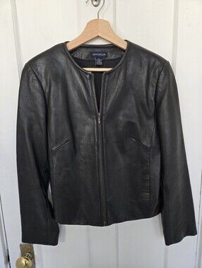 Ann Taylor Women's Black Leather Jacket Size M Minimalist Modern Chic Capsule